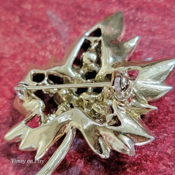 Golden Leaf Brooch With Blue Rhinestones for Women, Gold Jewelry Pin - Picture 10 of 10